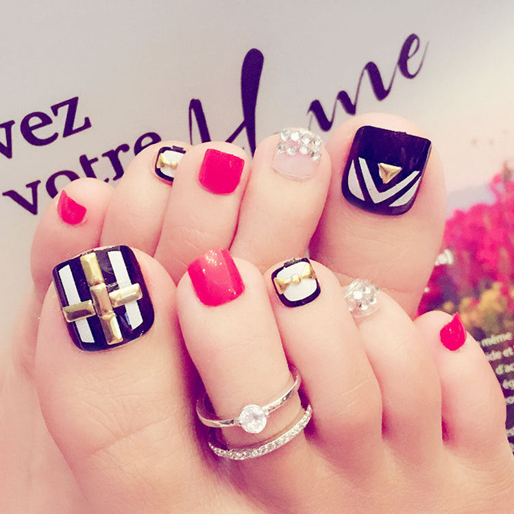 Fashion  nail Fake Nails Finished Nail Beauty Wear Nail Nail Stickers Finger Nail Sticker 24 Patch Pack Nail Shaped Piece J Collection