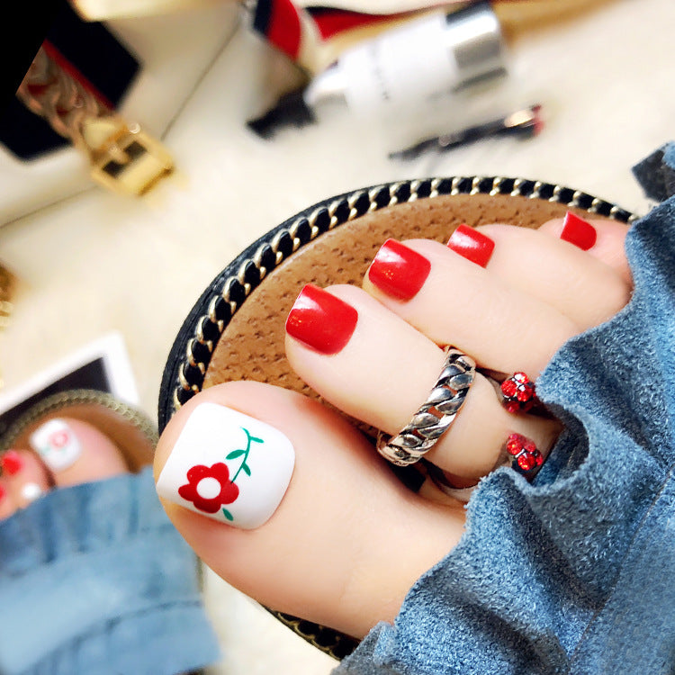 Fashion  nail Finished Manicure 24 Pieces Boxed Feet Fake Nails Magazine Style Finished Nail Stickers Toenail J Collection Three