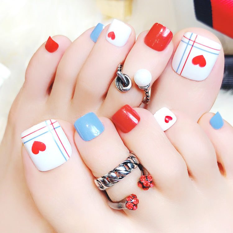 Fashion  nail Finished Manicure 24 Pieces Boxed Feet Fake Nails Magazine Style Finished Nail Stickers Toenail J Collection Three