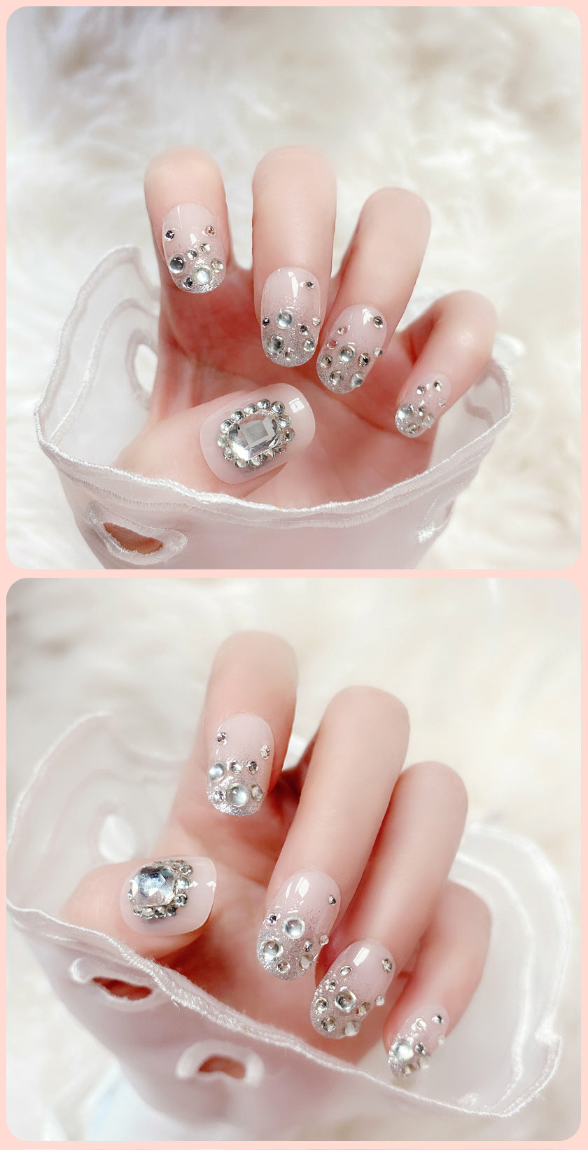 Fashion  nail Finished Nail Beauty Internet Celebrity Same Ins Rhinestone Short Fake Nails Nail Stickers UV Nail L2