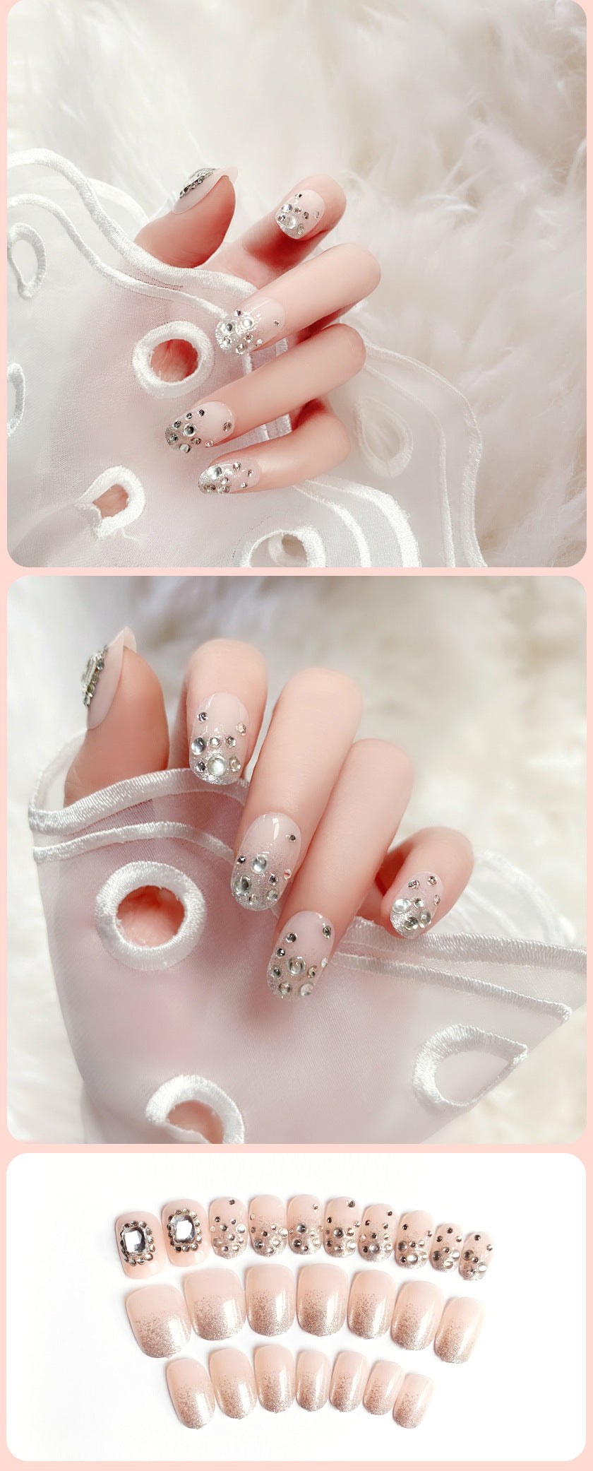 Fashion  nail Finished Nail Beauty Internet Celebrity Same Ins Rhinestone Short Fake Nails Nail Stickers UV Nail L2