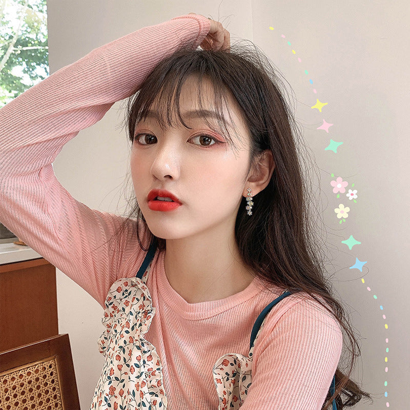 925银针韩国糖果色花朵长链耳钉气质显脸瘦流苏网红耳环女耳饰品