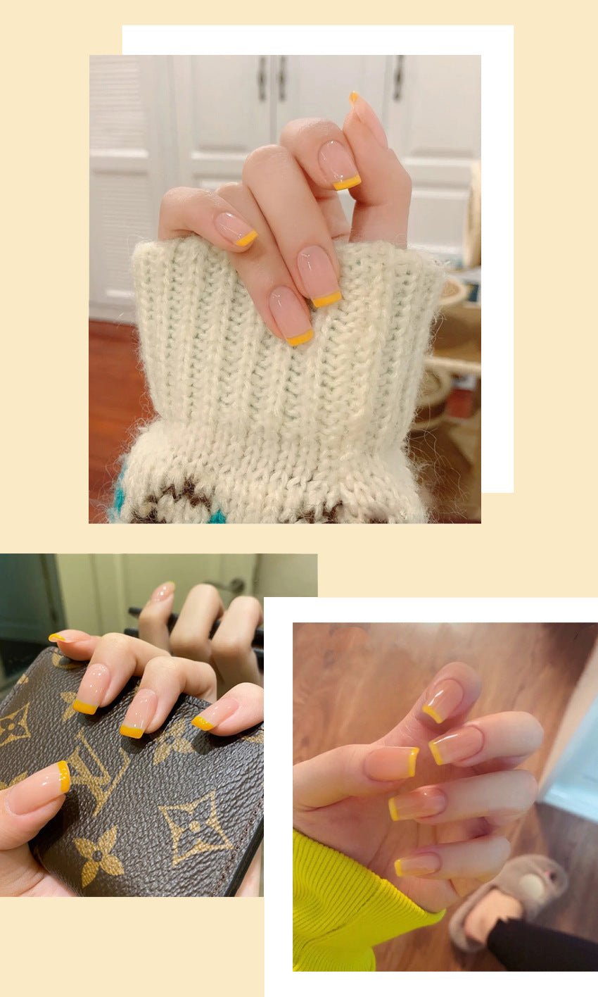 Fashion  nail Tina Manicure Elegant Yellow Edge French Simplicity Wear Nail Finished Patch Fake Nails Nail Patch Nail Tip S89