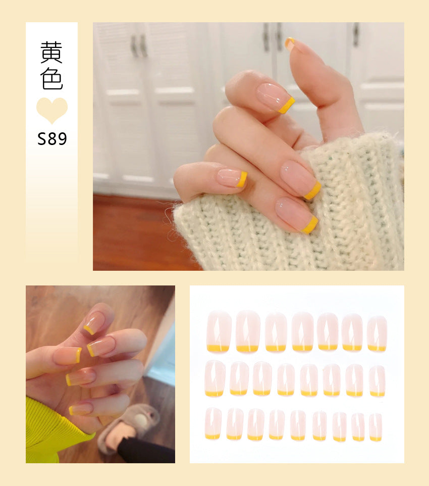 Fashion  nail Tina Manicure Elegant Yellow Edge French Simplicity Wear Nail Finished Patch Fake Nails Nail Patch Nail Tip S89
