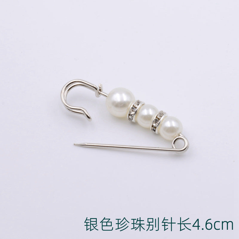 配饰胸针防走光珍珠胸针 女一字高档胸花别针蝴蝶插针丝巾扣 裙口收腰神器