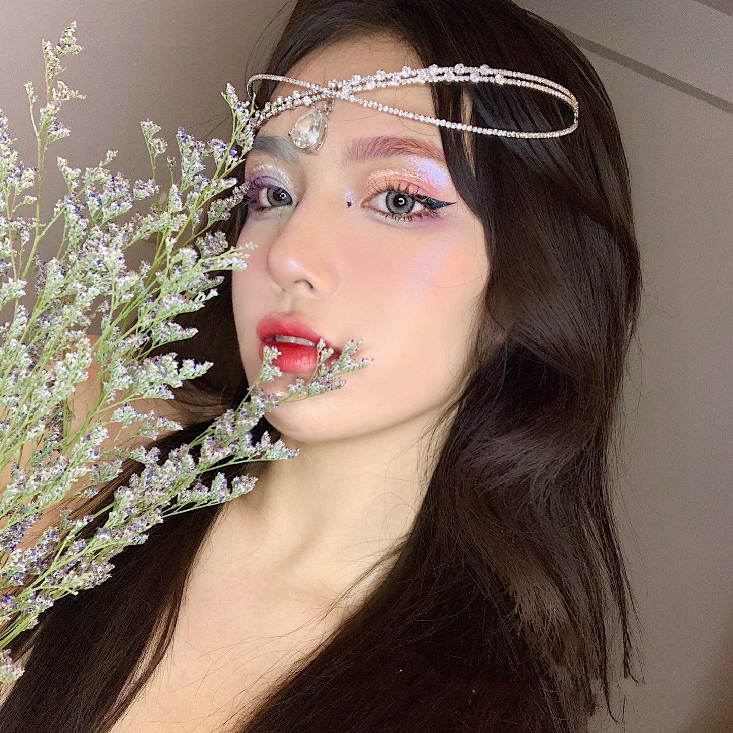 欧美choker时尚锆石水滴项圈奢华交叉锁骨项链一款两用可当头饰女
