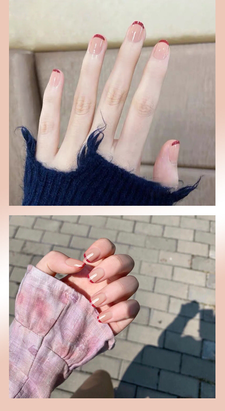 Fashion  nail Manicure Elegant Red Edge French Simplicity Wear Nail Finished Patch Fake Nails Nail Patch Nail Tip S98