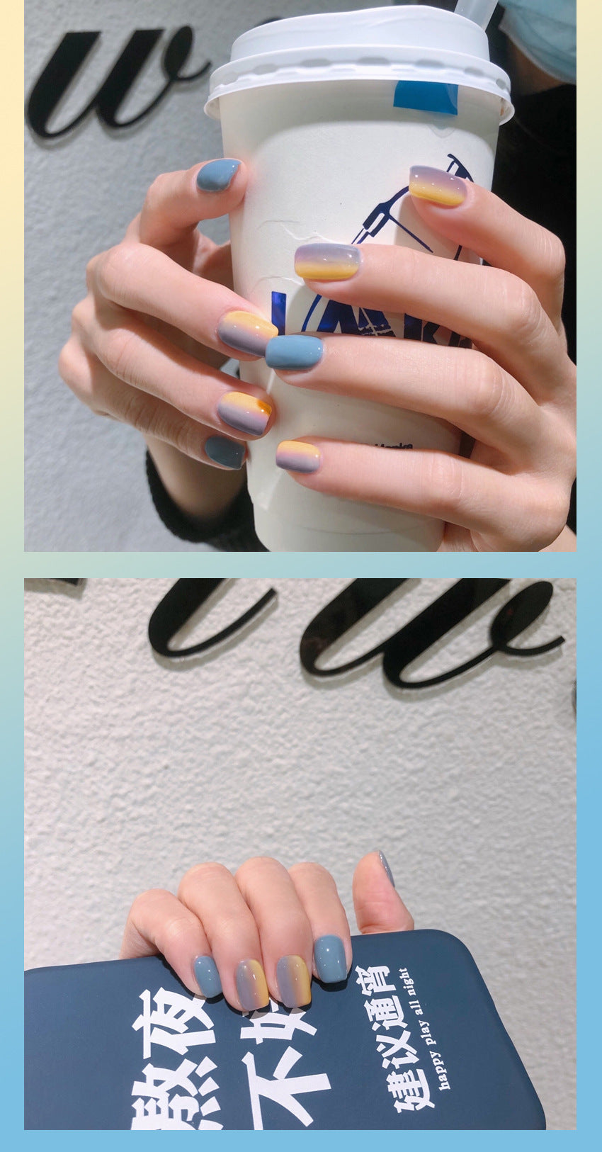 Fashion  nail Manicure Temperament Gradient Simple and Short Wear Nail Finished Patch Fake Nails Nail Patch Nail Tip S99