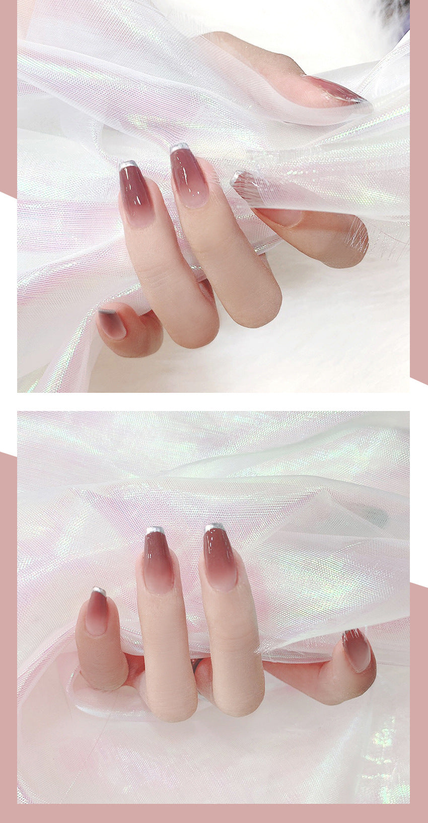 Fashion  nail Peach Manicure European and American Wear Manicure Silver Edge Ballet Nail Popular Fake Nail Tip Finished Product Nail Tip Manicure S102