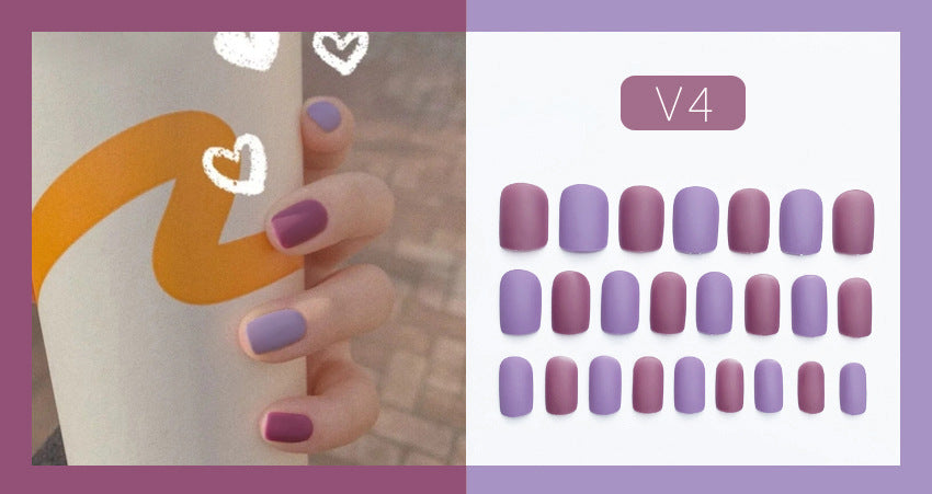Fashion  nail Tina Manicure Frosted and Matte Wear Nail Solid Color Two-Color Finished Patch Fake Nails Nail Patch Nail Tip V