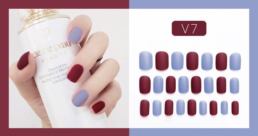 Fashion  nail Tina Manicure Frosted and Matte Wear Nail Solid Color Two-Color Finished Patch Fake Nails Nail Patch Nail Tip V