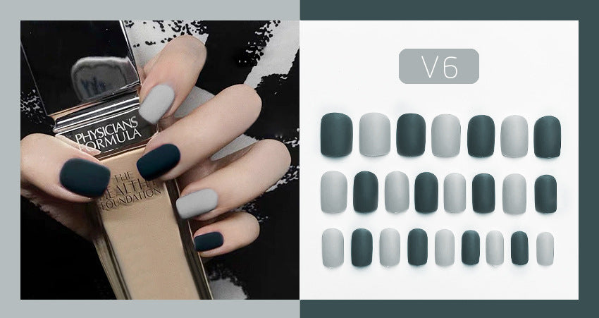 Fashion  nail Tina Manicure Frosted and Matte Wear Nail Solid Color Two-Color Finished Patch Fake Nails Nail Patch Nail Tip V