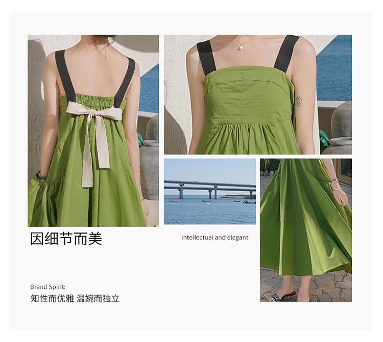 Fashion women's wear Real Shot Design Sense Niche Avocado Green Sling Dress Women's Summer Covering Belly Thin Sanya Vacation Style Dress