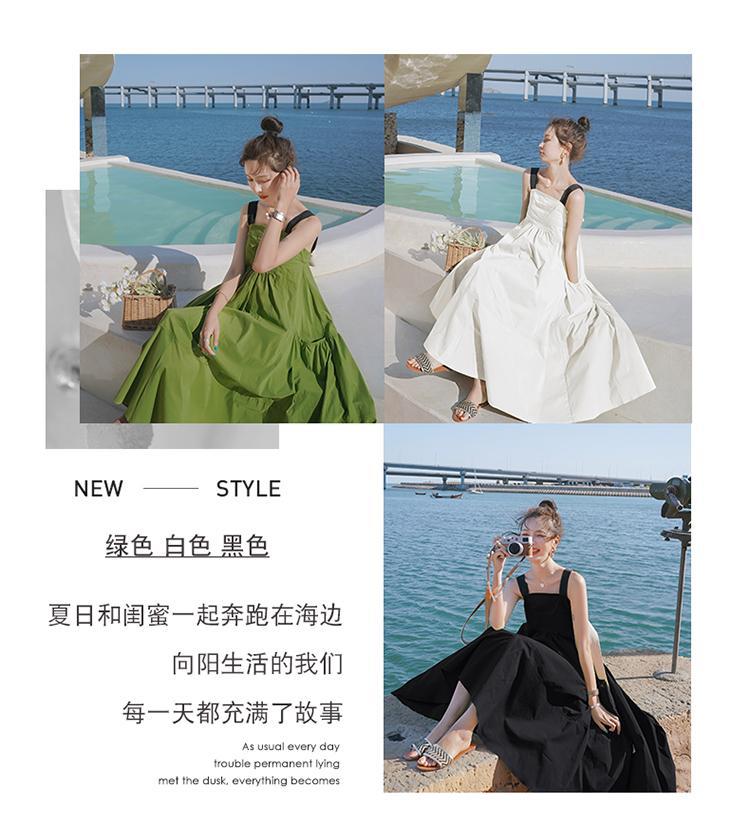 Fashion women's wear Real Shot Design Sense Niche Avocado Green Sling Dress Women's Summer Covering Belly Thin Sanya Vacation Style Dress
