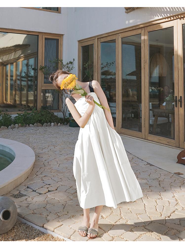 Fashion women's wear Real Shot Design Sense Niche Avocado Green Sling Dress Women's Summer Covering Belly Thin Sanya Vacation Style Dress