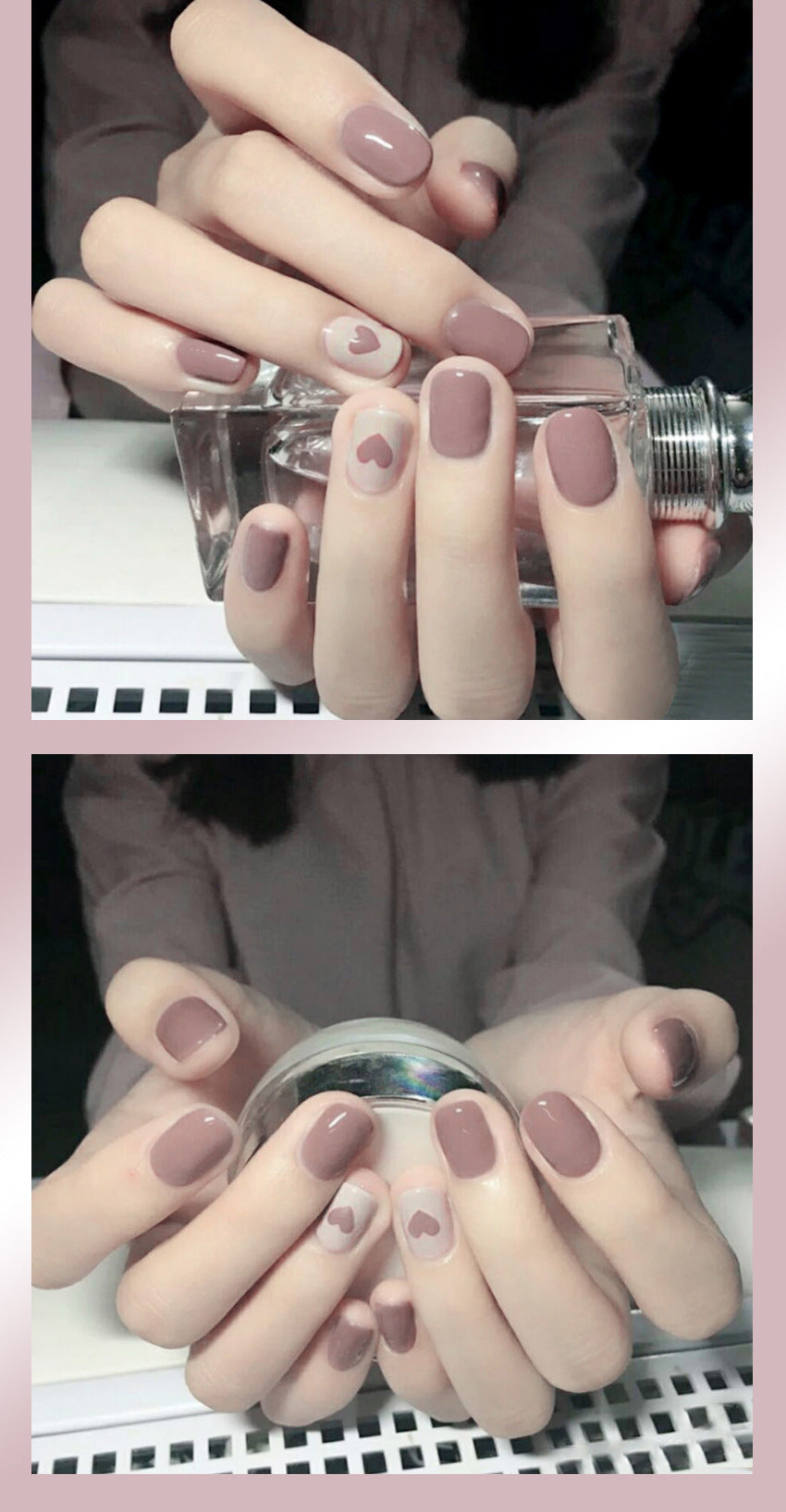 Fashion  nail Peach Manicure Love Heart Short Wear Manicure Popular Fake Nail Tip Finished Product Nail Tip Manicure Gray Purple S105
