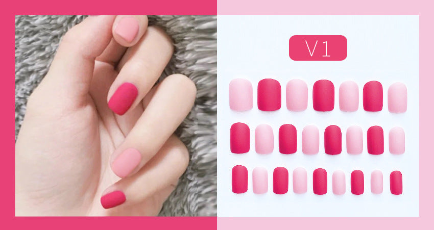 Fashion  nail Tina Manicure Frosted and Matte Wear Nail Solid Color Two-Color Finished Patch Fake Nails Nail Patch Nail Tip V