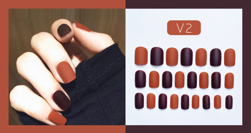 Fashion  nail Tina Manicure Frosted and Matte Wear Nail Solid Color Two-Color Finished Patch Fake Nails Nail Patch Nail Tip V