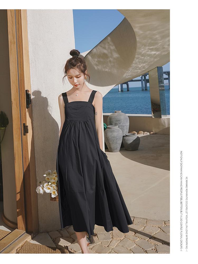 Fashion women's wear Real Shot Design Sense Niche Avocado Green Sling Dress Women's Summer Covering Belly Thin Sanya Vacation Style Dress