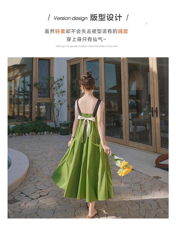 Fashion women's wear Real Shot Design Sense Niche Avocado Green Sling Dress Women's Summer Covering Belly Thin Sanya Vacation Style Dress