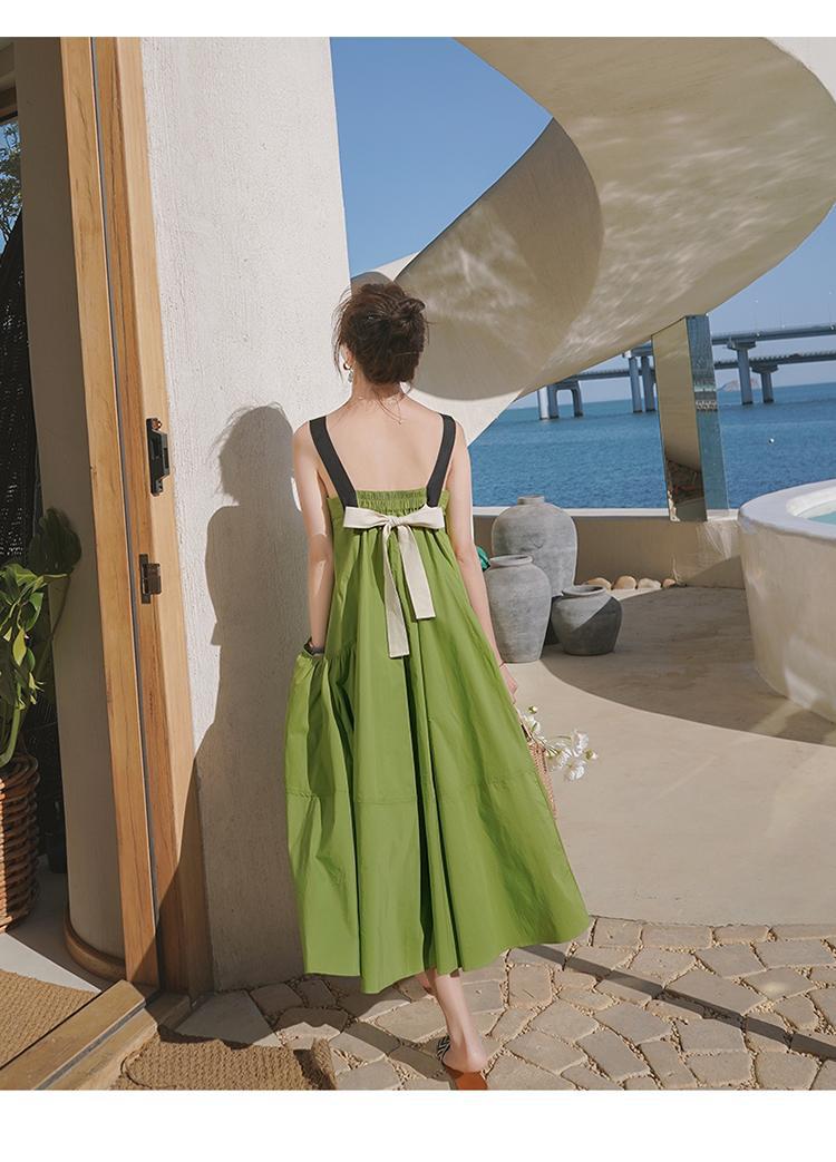 Fashion women's wear Real Shot Design Sense Niche Avocado Green Sling Dress Women's Summer Covering Belly Thin Sanya Vacation Style Dress