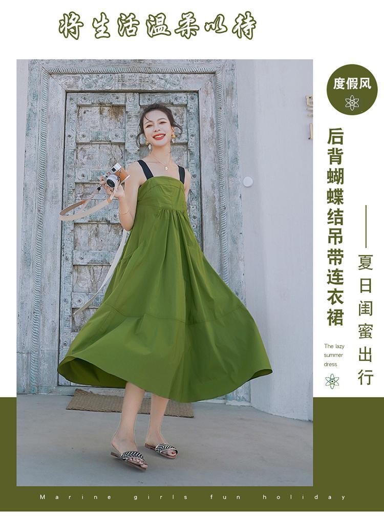 Fashion women's wear Real Shot Design Sense Niche Avocado Green Sling Dress Women's Summer Covering Belly Thin Sanya Vacation Style Dress
