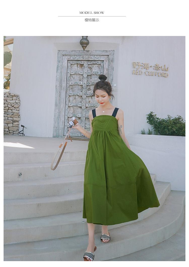 Fashion women's wear Real Shot Design Sense Niche Avocado Green Sling Dress Women's Summer Covering Belly Thin Sanya Vacation Style Dress