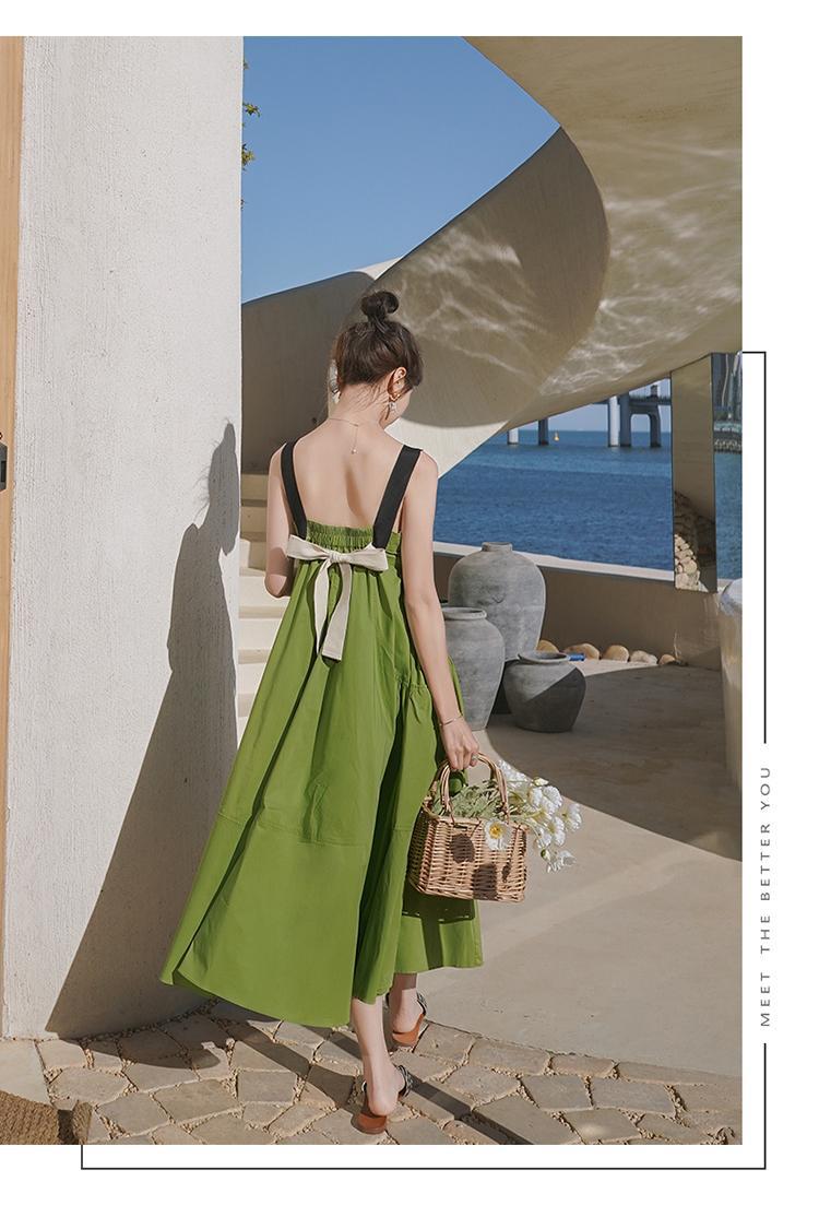 Fashion women's wear Real Shot Design Sense Niche Avocado Green Sling Dress Women's Summer Covering Belly Thin Sanya Vacation Style Dress
