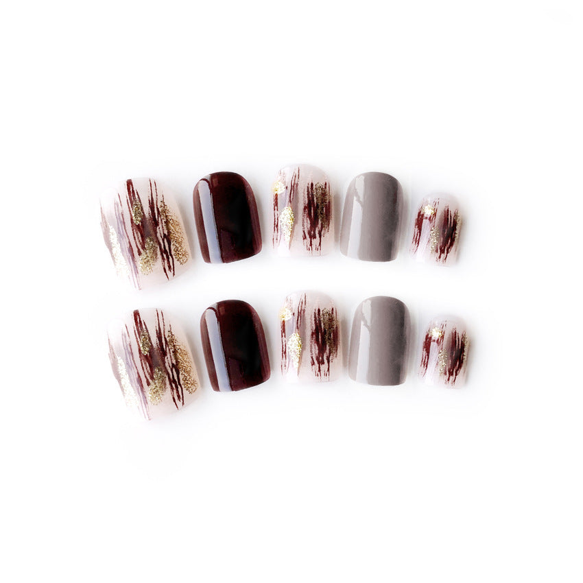 Fashion  nail Finished Nail Beauty Internet Celebrity Same Style Wearing Armor Rendering Gold Powder Fake Nails Sequins Nail Stickers S39