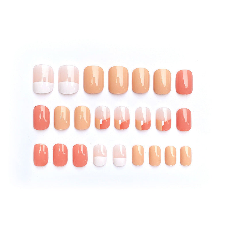 Fashion  nail Peach Manicure Short Wear Manicure Lady Popular Internet Celebrity Fake Nail Tip Finished Product Nail Tip Nail Sequins S96