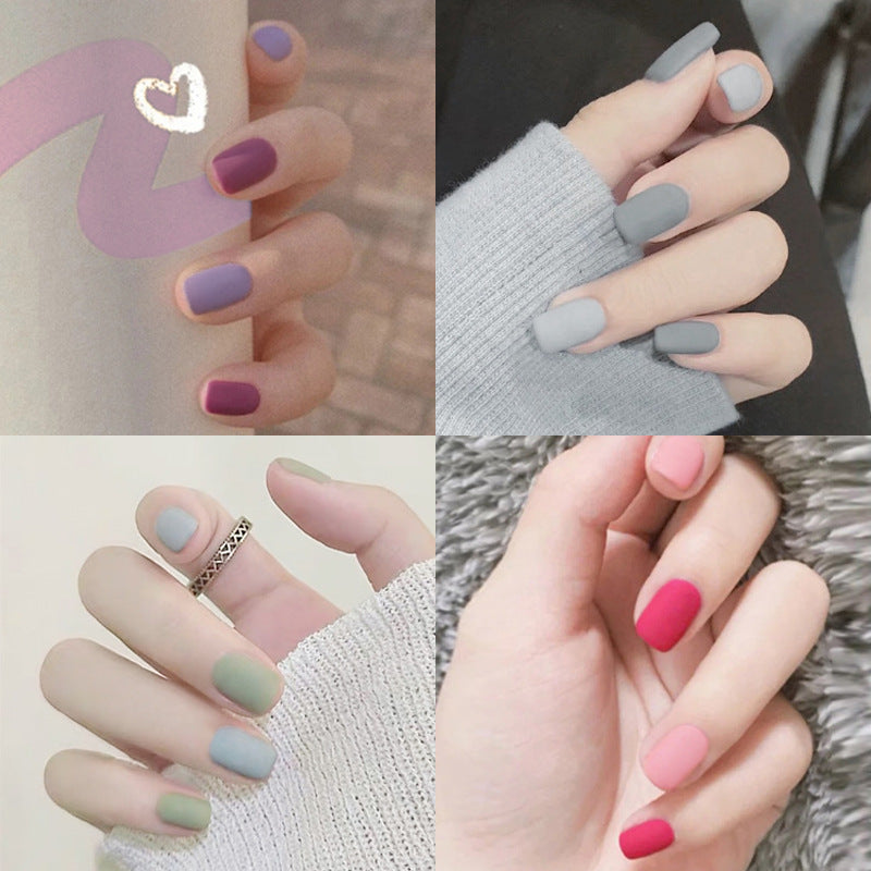 Fashion  nail Tina Manicure Frosted and Matte Wear Nail Solid Color Two-Color Finished Patch Fake Nails Nail Patch Nail Tip V