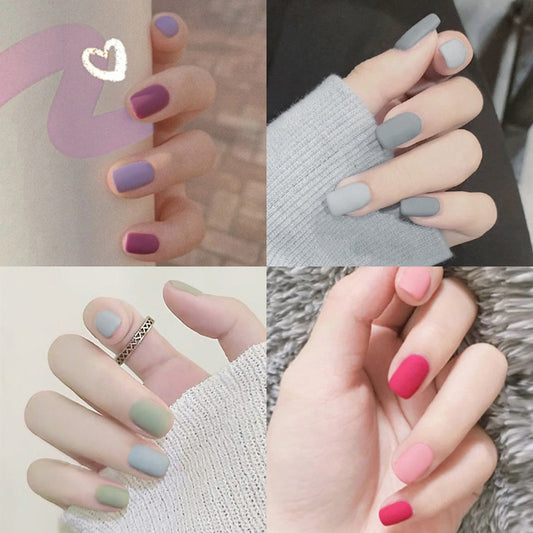 Fashion  nail Tina Manicure Frosted and Matte Wear Nail Solid Color Two-Color Finished Patch Fake Nails Nail Patch Nail Tip V
