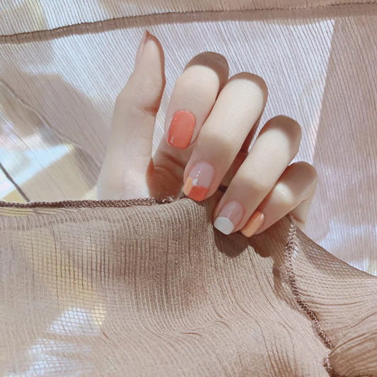 Fashion  nail Peach Manicure Short Wear Manicure Lady Popular Internet Celebrity Fake Nail Tip Finished Product Nail Tip Nail Sequins S96