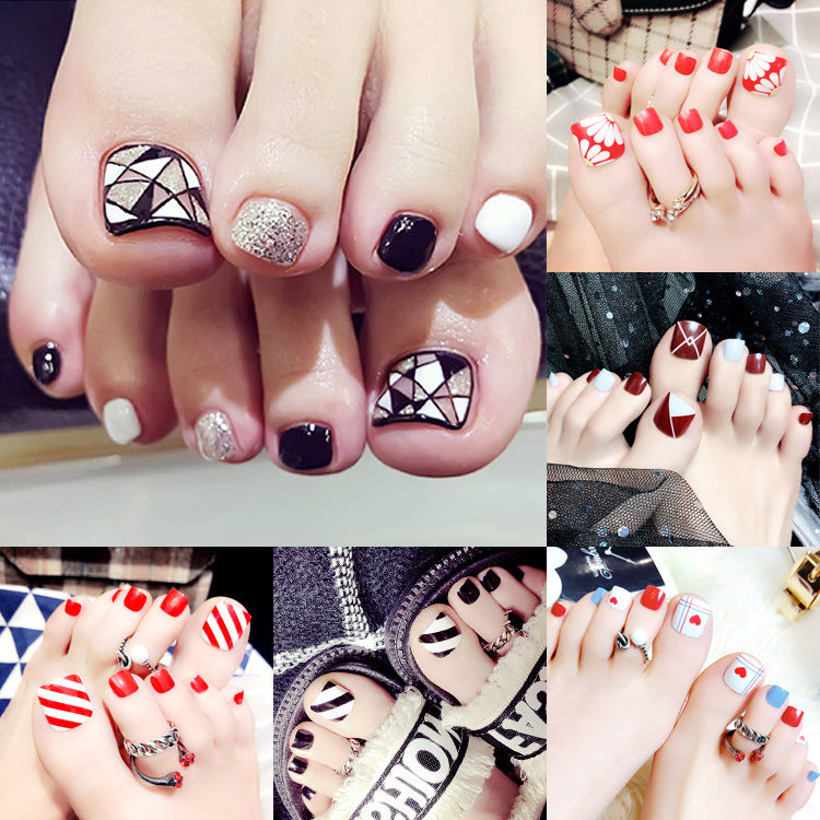 Fashion  nail Finished Manicure 24 Pieces Boxed Feet Fake Nails Magazine Style Finished Nail Stickers Toenail J Collection Three
