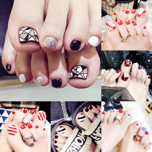 Fashion  nail Finished Manicure 24 Pieces Boxed Feet Fake Nails Magazine Style Finished Nail Stickers Toenail J Collection Three