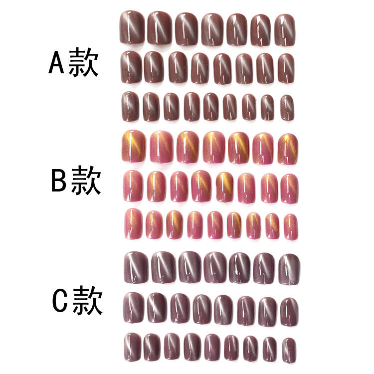 Fashion  nail Finished Nail Beauty Internet Celebrity Same Ins Cat Eye Fake Nails Nail Stickers UV Nail L10