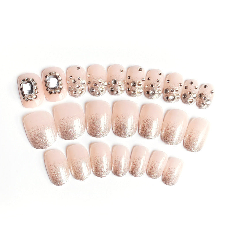 Fashion  nail Finished Nail Beauty Internet Celebrity Same Ins Rhinestone Short Fake Nails Nail Stickers UV Nail L2
