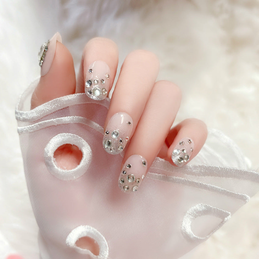 Fashion  nail Finished Nail Beauty Internet Celebrity Same Ins Rhinestone Short Fake Nails Nail Stickers UV Nail L2