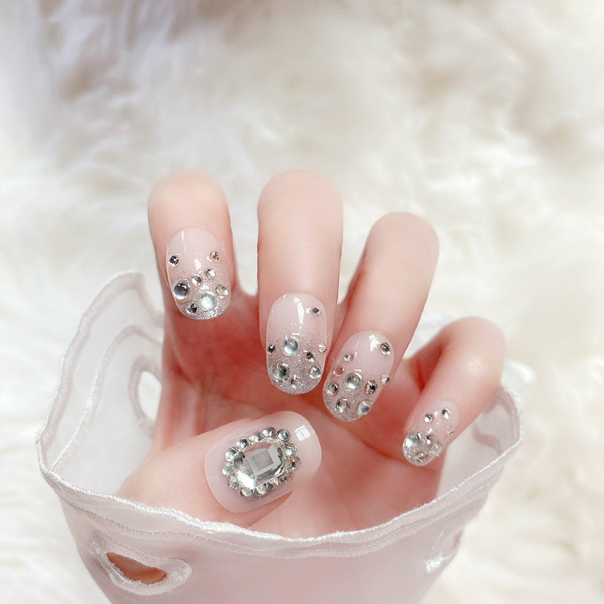 Fashion  nail Finished Nail Beauty Internet Celebrity Same Ins Rhinestone Short Fake Nails Nail Stickers UV Nail L2