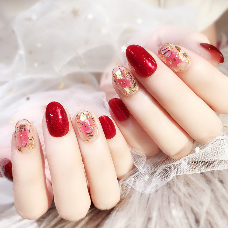 Fashion  nail Finished Nail Beauty Fake Nails Nail Art 24 PCs Finished Shell Gold Foil Good Quality UV Nail L38