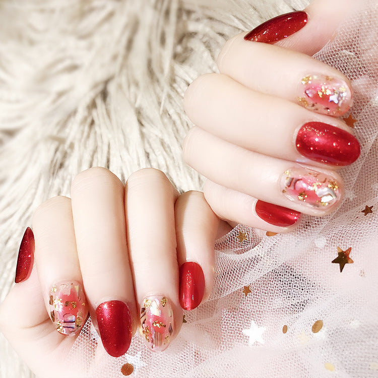 Fashion  nail Finished Nail Beauty Fake Nails Nail Art 24 PCs Finished Shell Gold Foil Good Quality UV Nail L38