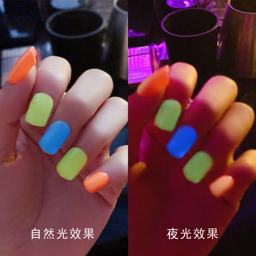 Fashion  nail Finished Nail Beauty Internet Celebrity Same Ins Luminous Solid Color Short Fake Nails Nail Stickers Phototherapy L72