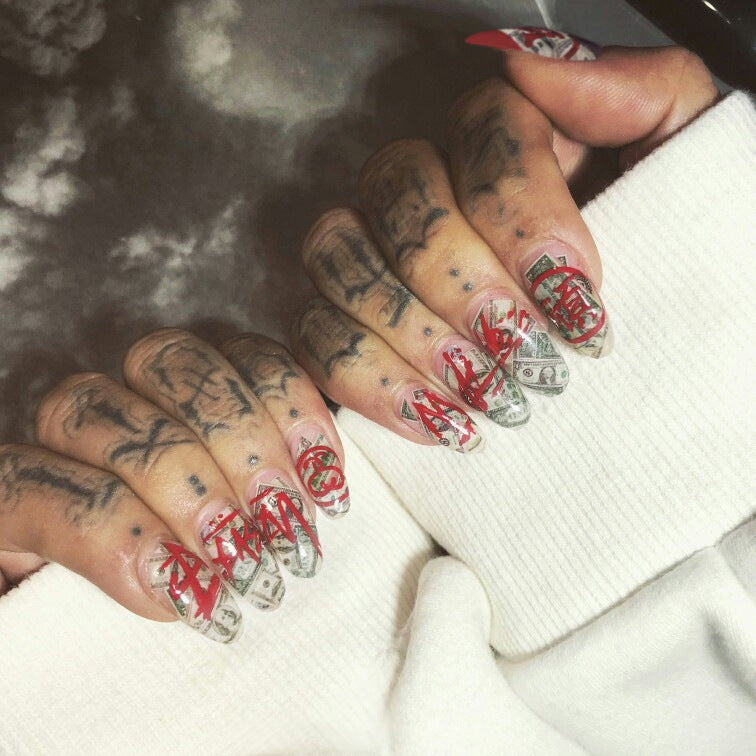Fashion  nail Finished Nail Beauty Internet Celebrity Same Style Wear Nail Tip Nail Fake Nails Sequins Nail Stickers UV Nail L59