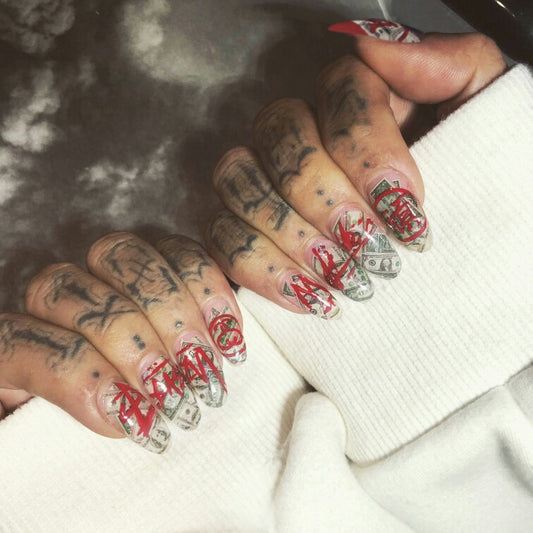 Fashion  nail Finished Nail Beauty Internet Celebrity Same Style Wear Nail Tip Nail Fake Nails Sequins Nail Stickers UV Nail L59