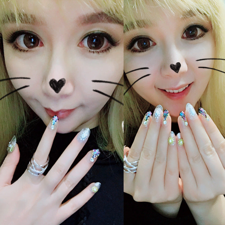Fashion  nail Finished Nail Beauty Japanese Magazine Style Large Sequins Rivet Fake Nails 24 Pieces UV Nail L30