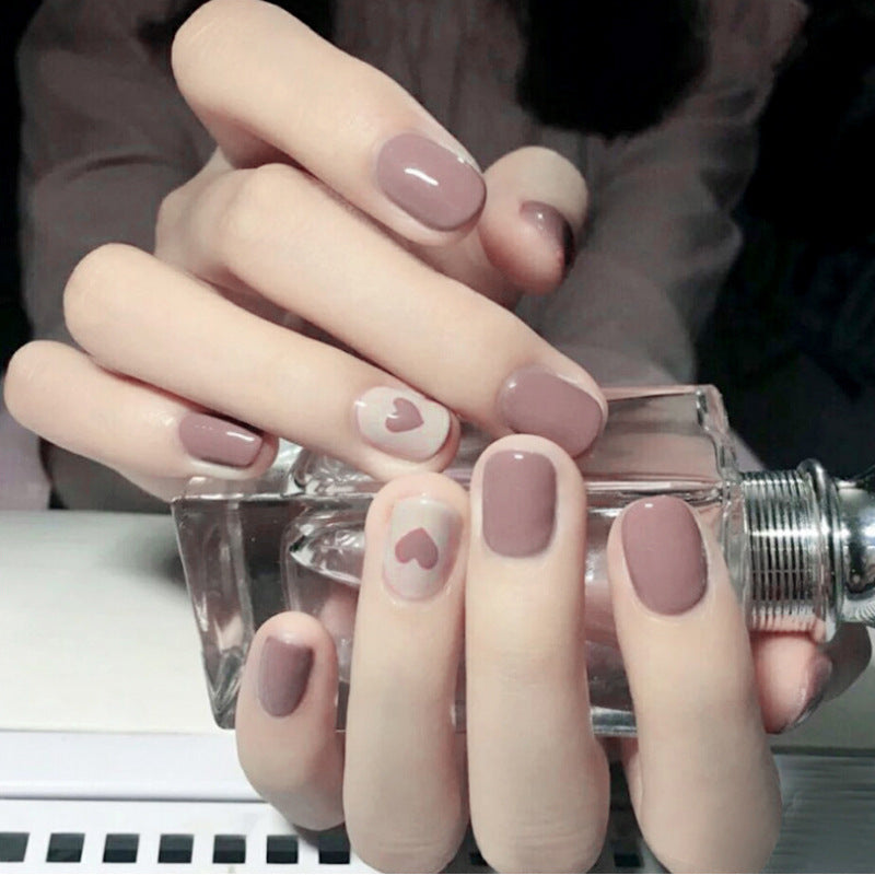 Fashion  nail Peach Manicure Love Heart Short Wear Manicure Popular Fake Nail Tip Finished Product Nail Tip Manicure Gray Purple S105