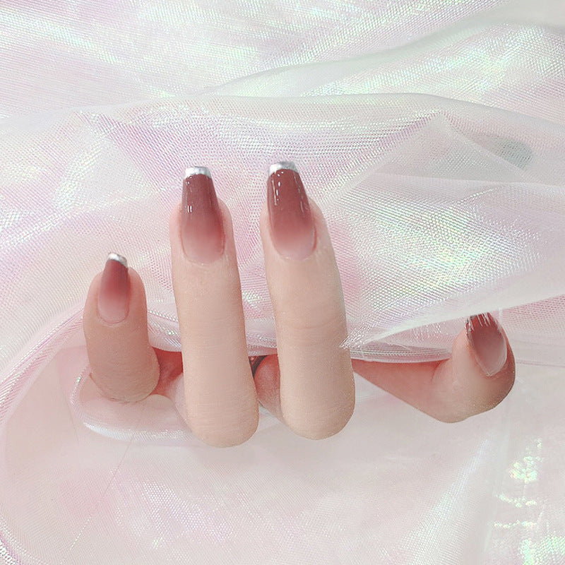 Fashion  nail Peach Manicure European and American Wear Manicure Silver Edge Ballet Nail Popular Fake Nail Tip Finished Product Nail Tip Manicure S102