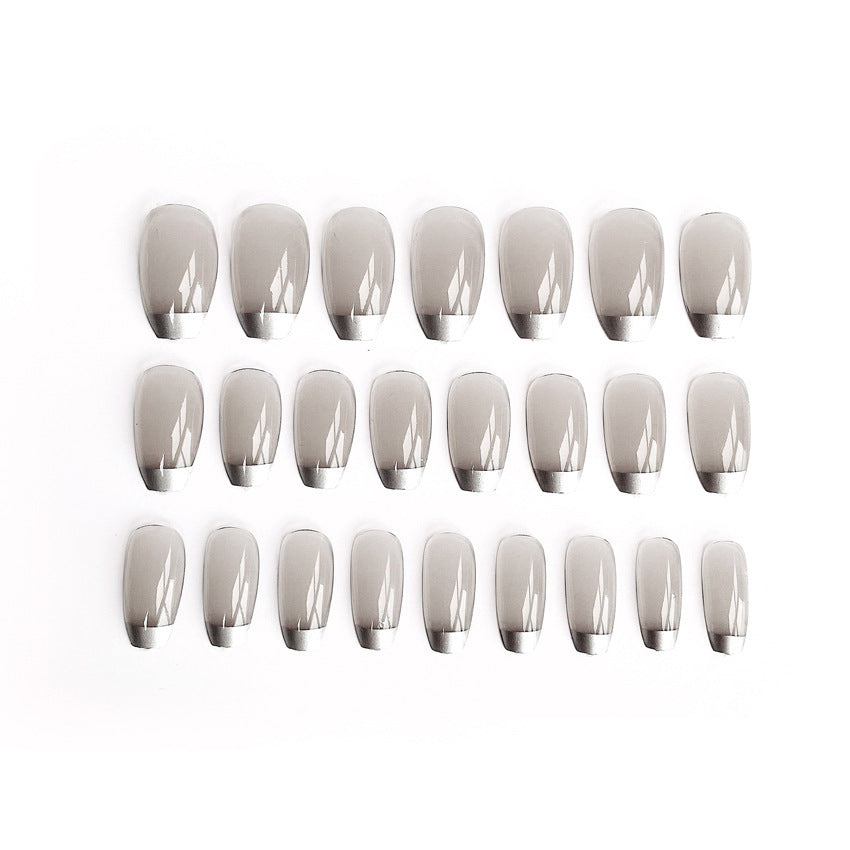 Fashion  nail Peach Nail Silver French Fake Nail Tip Wear Nail Stickers Finished Product Nail Tip Stickers 24 Pieces Ballet Nail S85