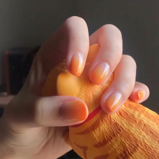 Fashion  nail Manicure Finished Nail Beauty Internet Celebrity Same Ins Gradient Orange Fake Nails Nail Stickers S91