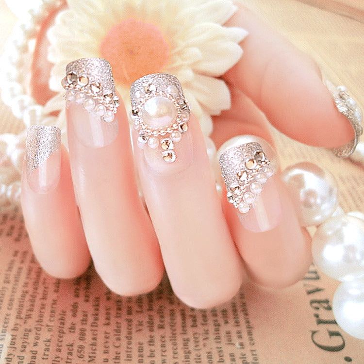 Fashion  nail Finished Manicure 24 Pieces Boxed Fake Nails Pearl Small Flower Bride Nail Stickers Bride Nail Collection